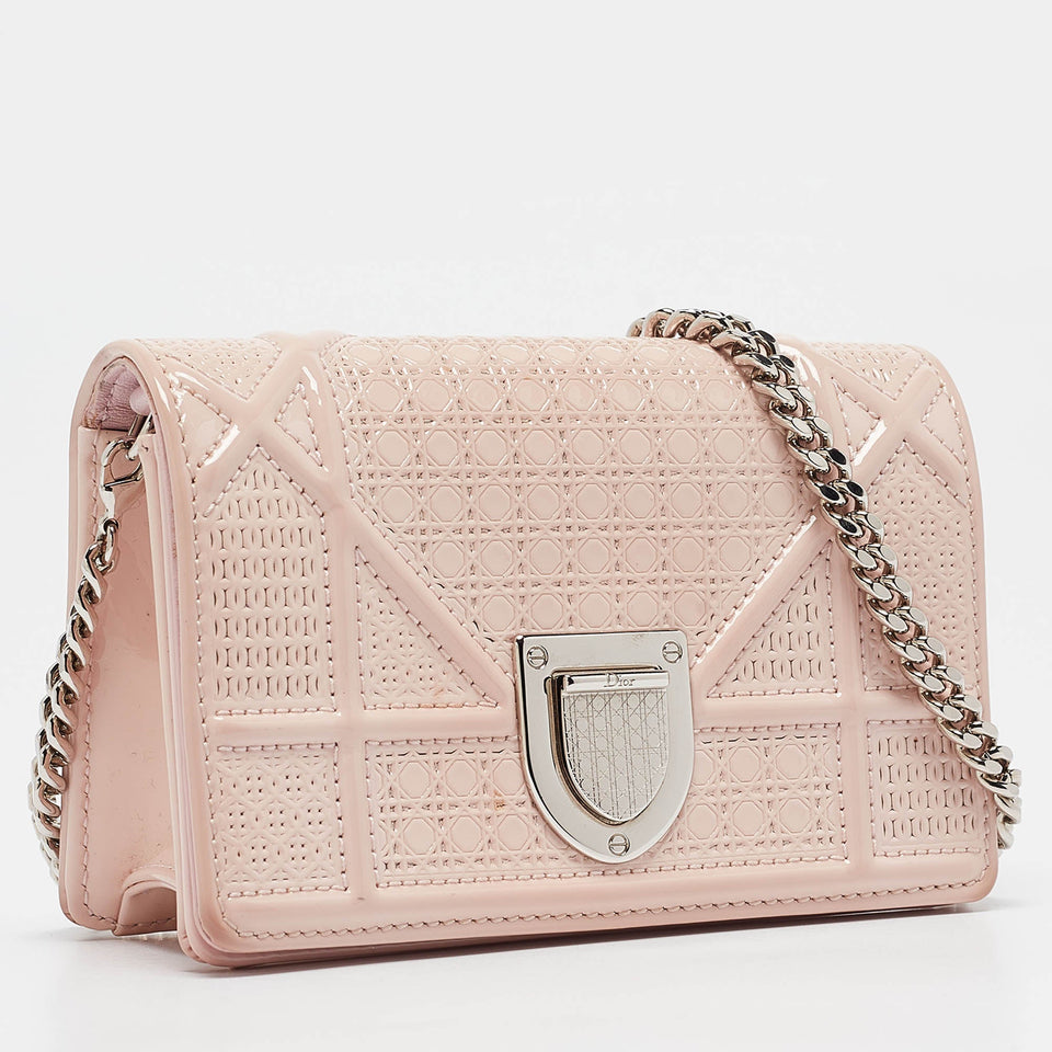 Dior Pink Micro Cannage Patent Leather Baby Diorama Chain Bag..