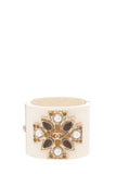Chanel 2013 Cream Pearl & Yellow Studded Logo Cuff Bracelet