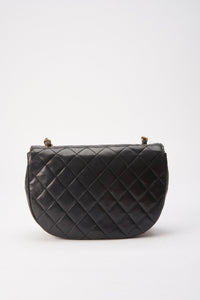 Vintage Chanel Black Half Moon Single Flap with 24k gold plated hardware