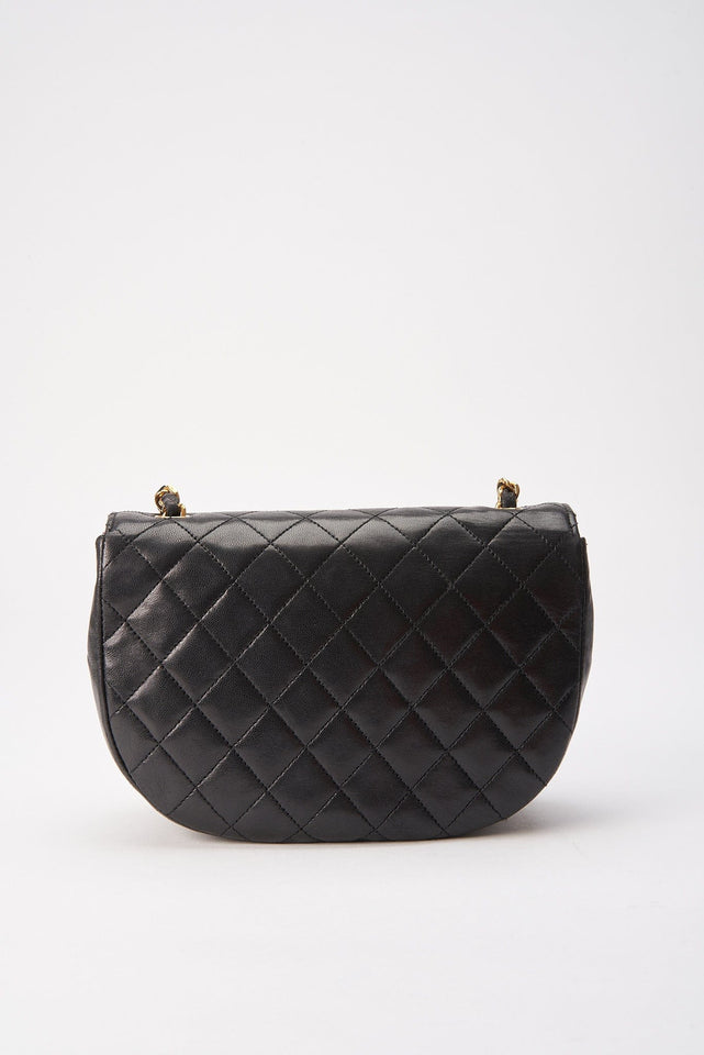 Vintage Chanel Black Half Moon Single Flap with 24k gold plated hardware