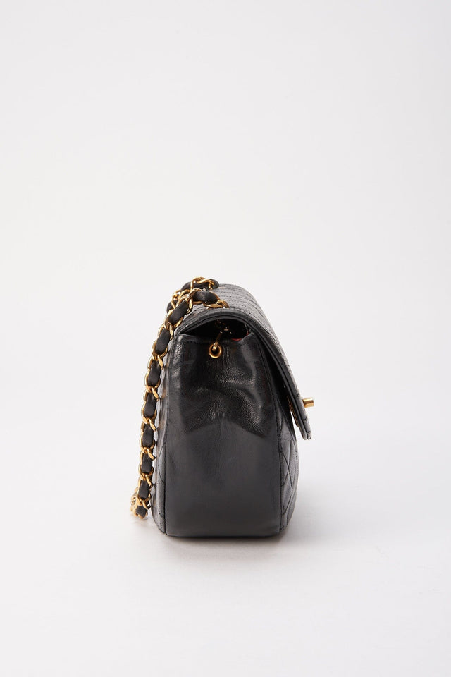 Vintage Chanel Black Half Moon Single Flap with 24k gold plated hardware