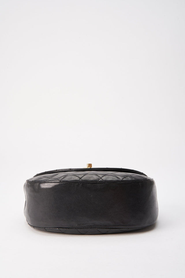 Vintage Chanel Black Half Moon Single Flap with 24k gold plated hardware