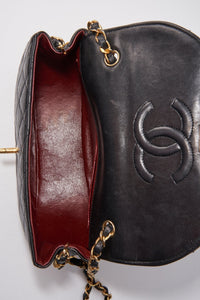 Vintage Chanel Black Half Moon Single Flap with 24k gold plated hardware