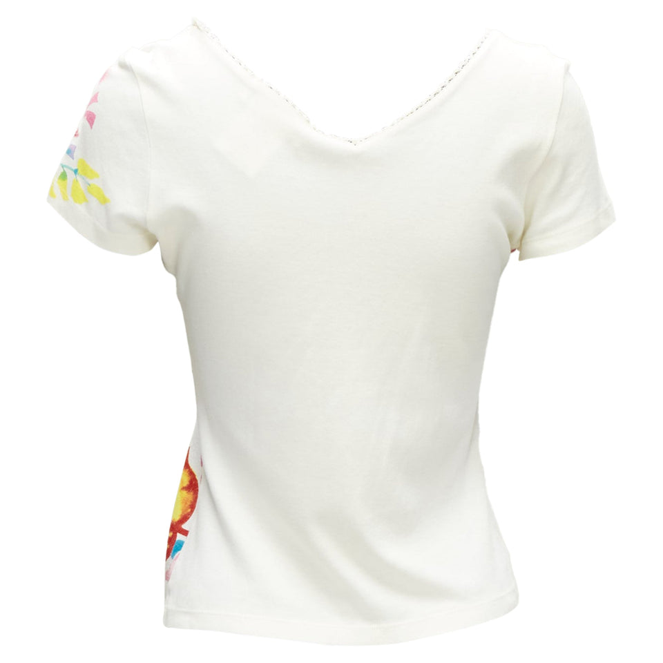 Christian Dior floral bead embellished lace V-neck t-shirt