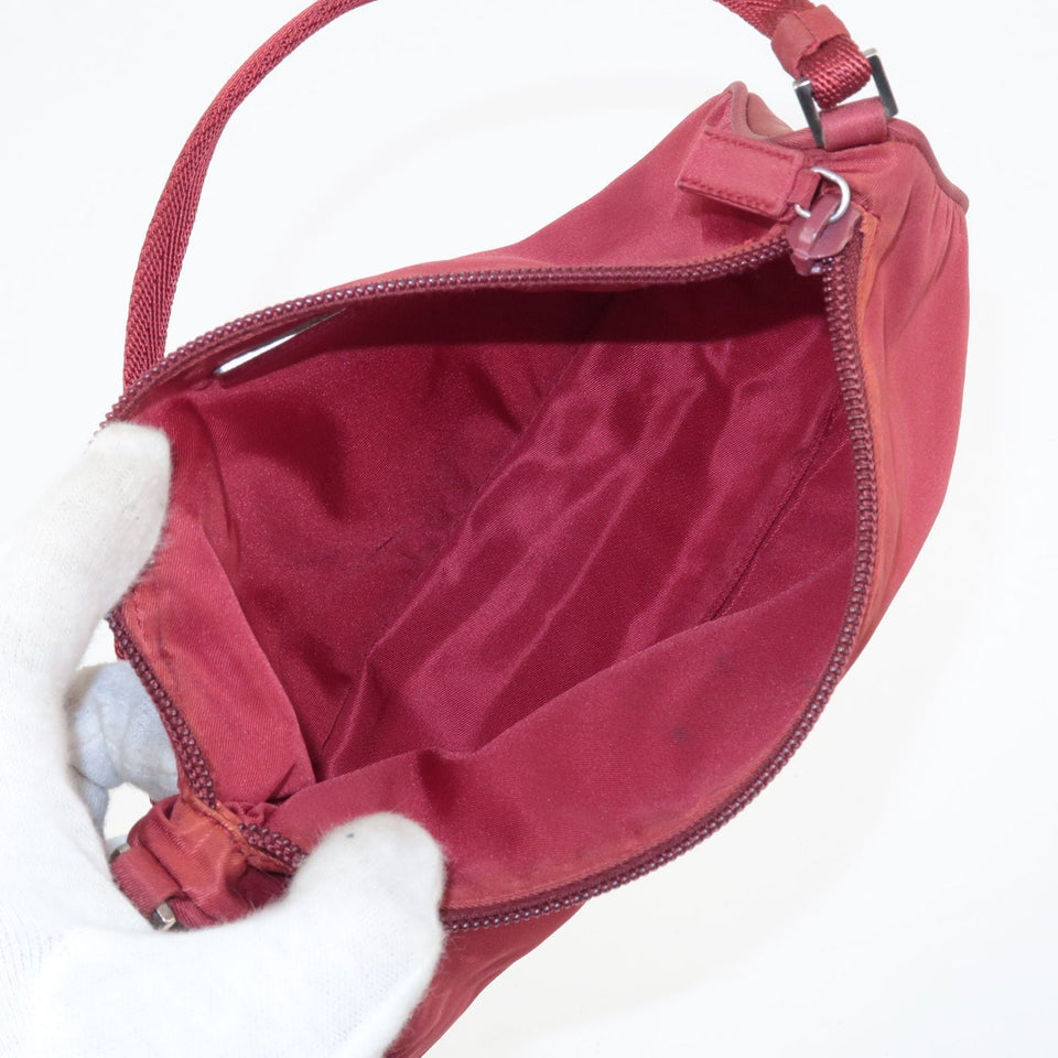 Prada Logo Nylon Hand Bag Shoulder Bag Pouch Purse Red