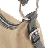 Prada Logo Jacquard Leather Shoulder Bag Beige Black BR3430