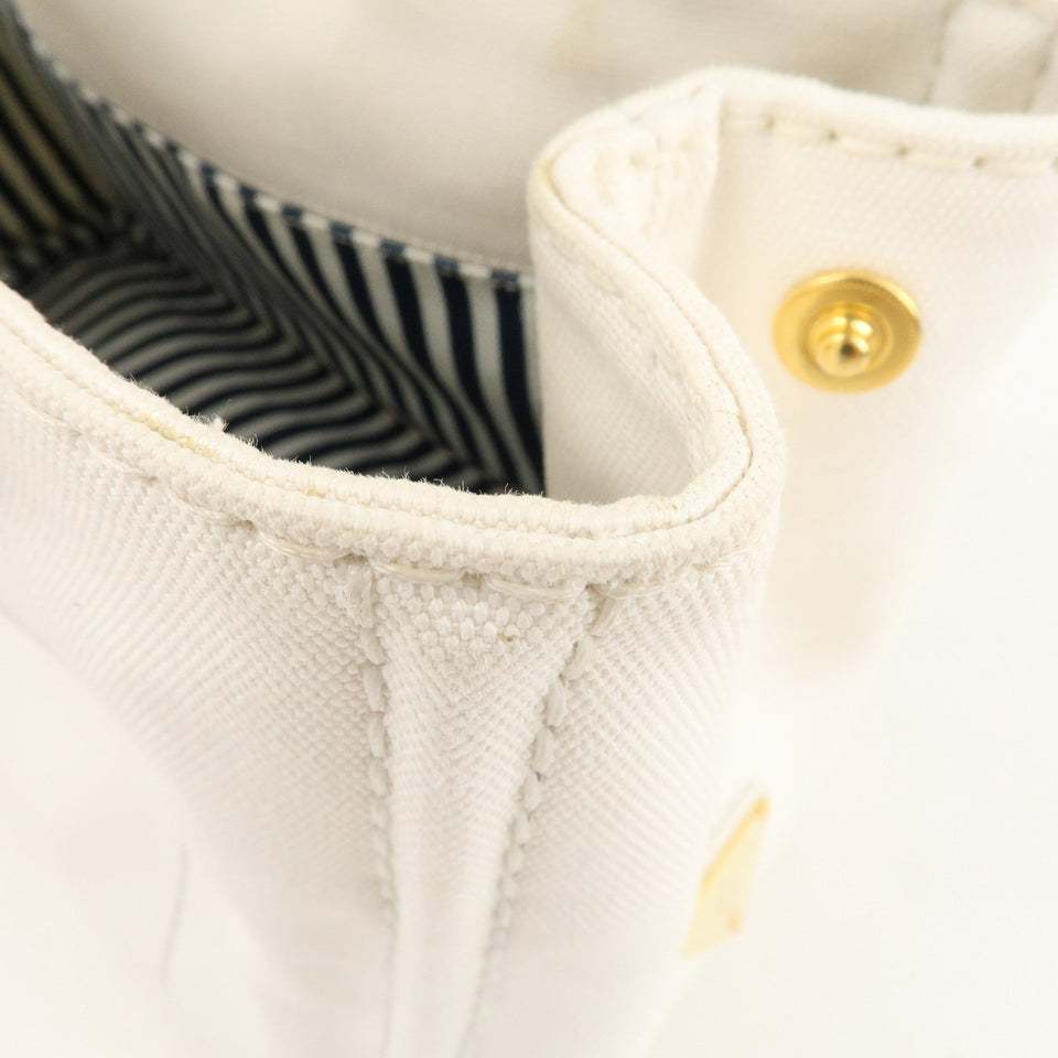 Prada Canapa Mini Canvas 2Way Tote Bag Hand Bag White 1BG439