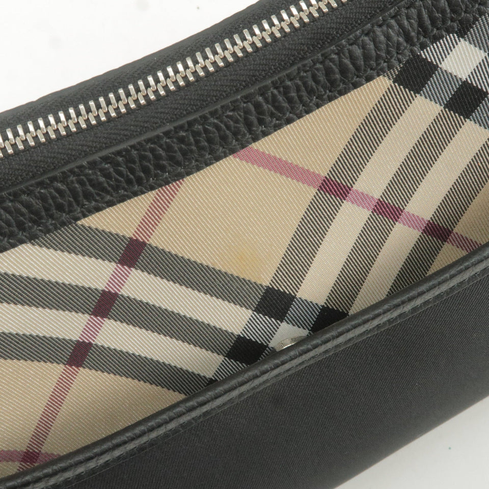 BURBERRY Nova Plaid Canvas Leather Shoulder Bag Beige Black