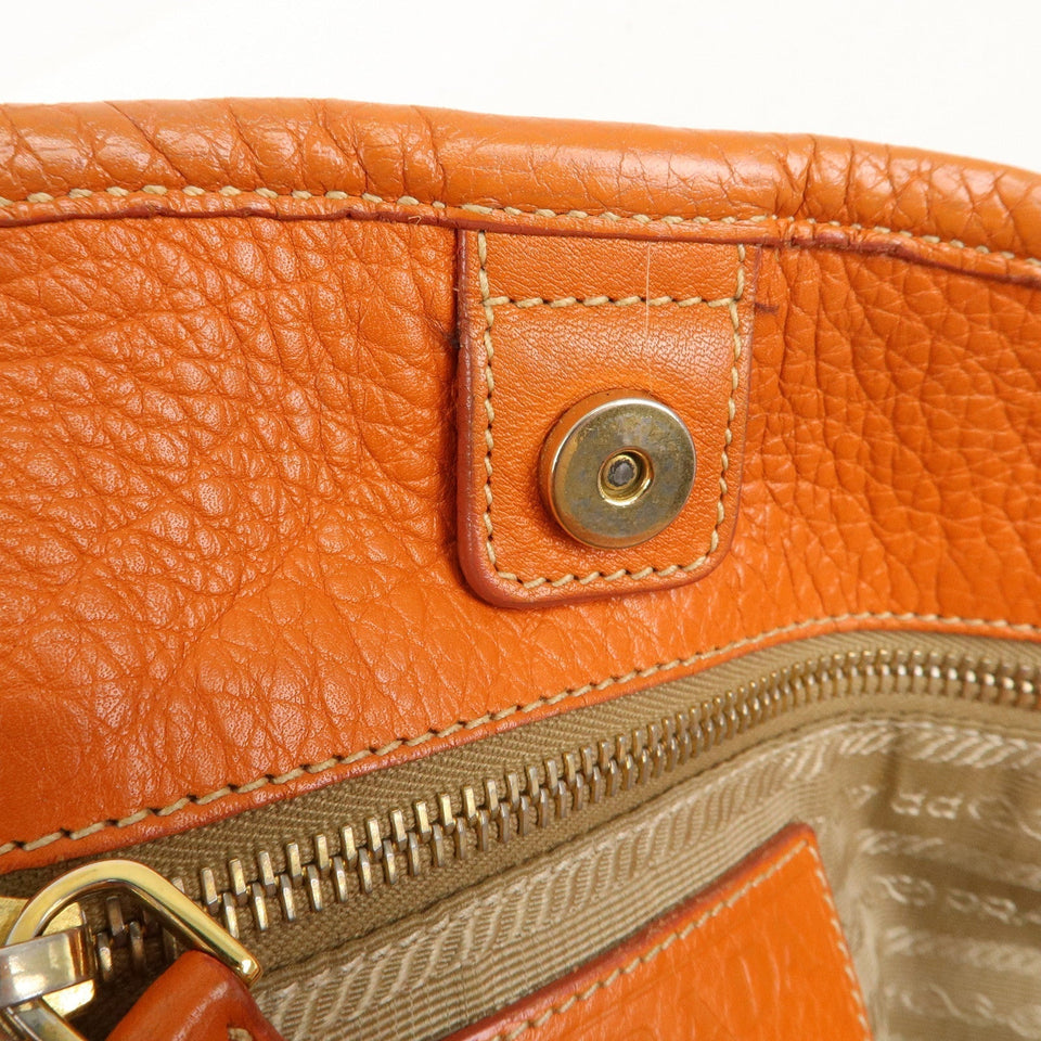 Prada Logo Jacquard Leather 2Way Hand Bag Beige Orange BN1453