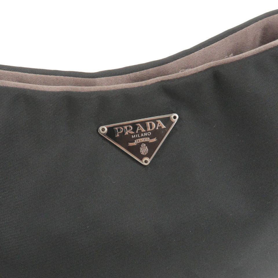 Prada Logo Nylon Enamel Shoulder Bag Purse Hand Bag Black