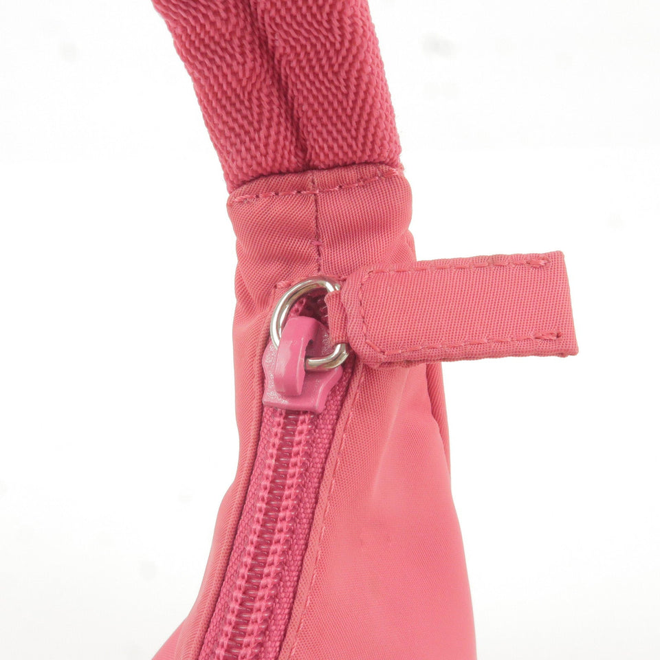 Prada Logo Nylon Canvas Hand Bag Pouch Purse Pink MV519
