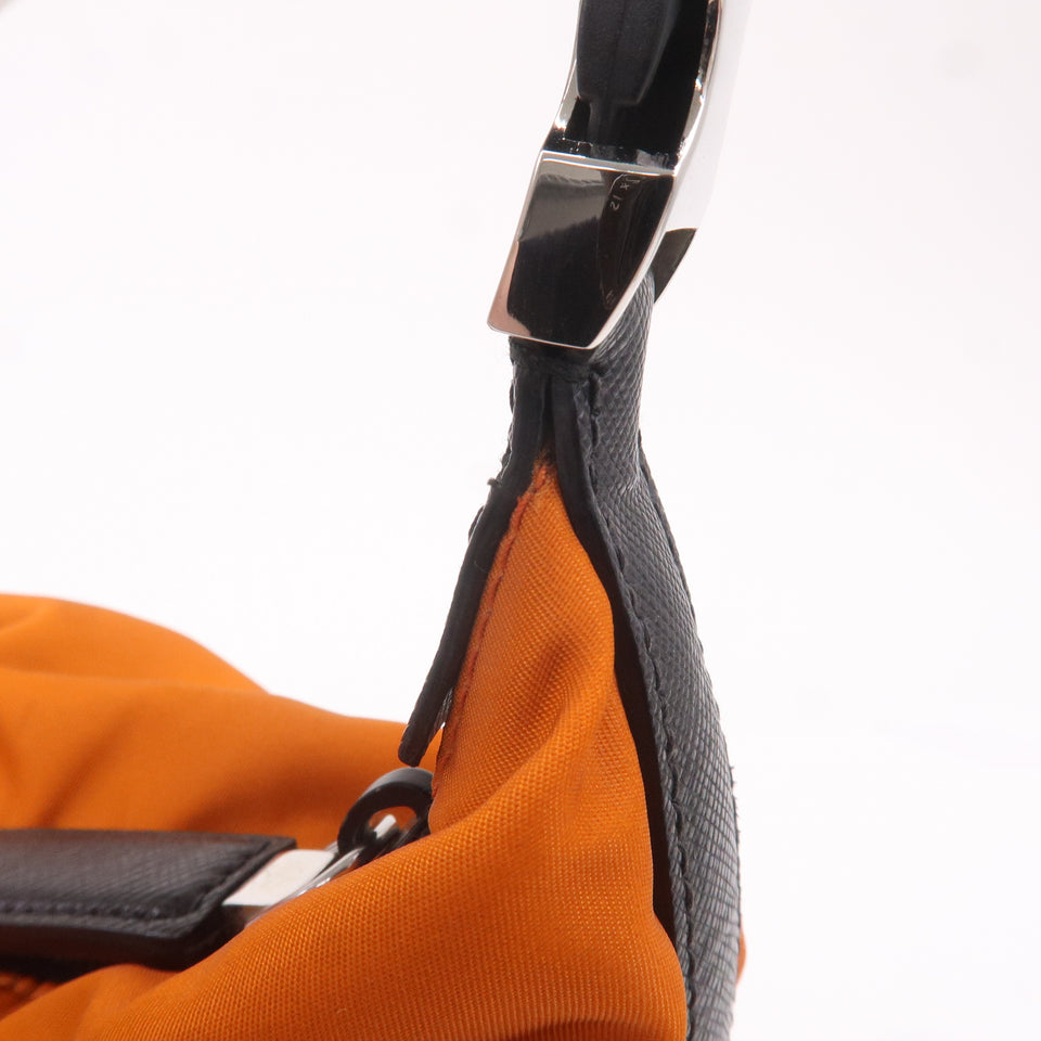 Prada Leather Nylon Hand Bag  Shoulder Bag Orange Black