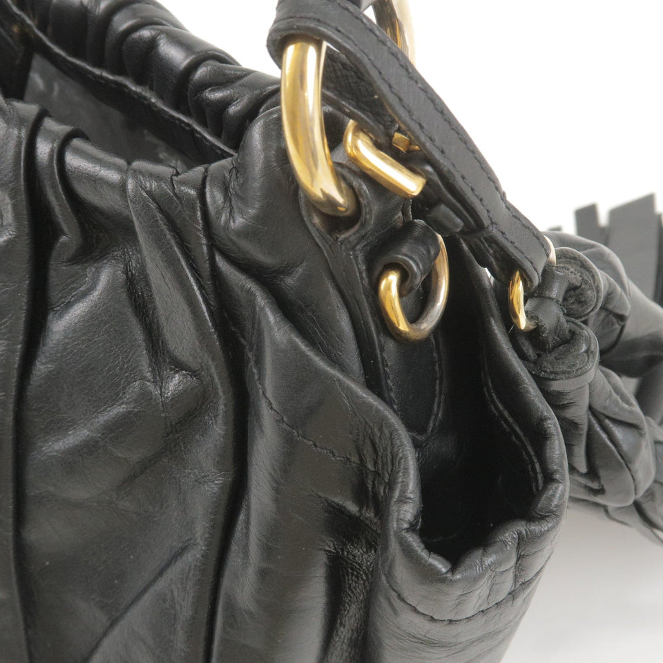 Prada Logo Leather Shoulder Bag With Tassel Black