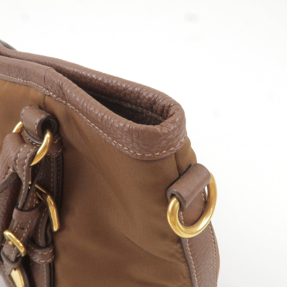 Prada Logo Nylon Leather 2Way Bag Hand Bag Brown BR4993