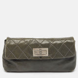 Grey Quilted Leather Mademoiselle Flap Clutch
