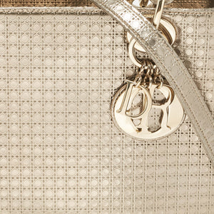 Dior Gold Microcannage Patent Leather Medium Lady Dior Tote
