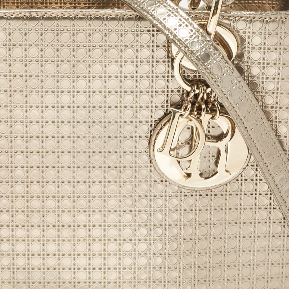 Dior Gold Microcannage Patent Leather Medium Lady Dior Tote