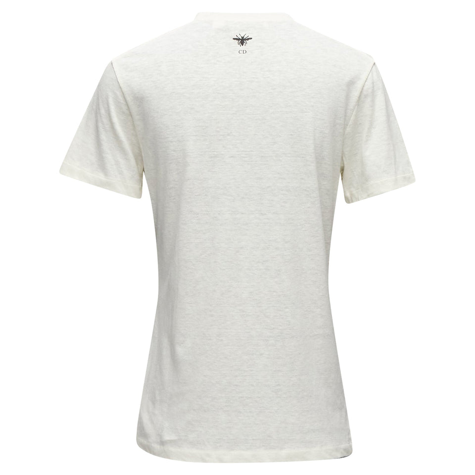 Dior Brutal Journey Of The Heart Graphic Print Ecru Cotton Linen Tshirt