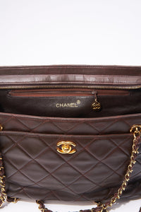 Vintage Chanel Brown Leather Shoulder Bag with Double Chain Handle