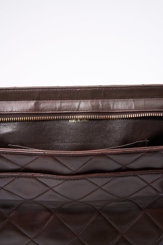 Vintage Chanel Brown Leather Shoulder Bag with Double Chain Handle