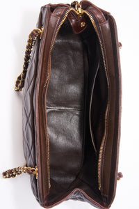 Vintage Chanel Brown Leather Shoulder Bag with Double Chain Handle
