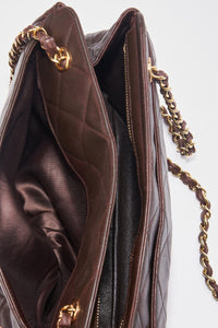 Vintage Chanel Brown Leather Shoulder Bag with Double Chain Handle