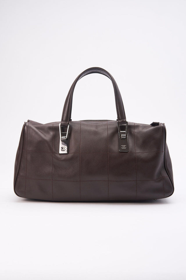 Chanel Brown Chocolate Bar Boston Bag with Silver Hardware
