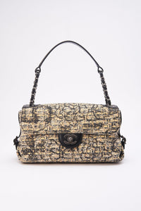 Chanel Printed Canvas Flap Bag with Black Leather Trim