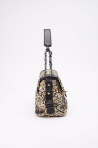 Chanel Printed Canvas Flap Bag with Black Leather Trim