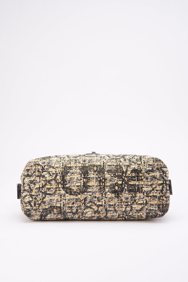 Chanel Printed Canvas Flap Bag with Black Leather Trim