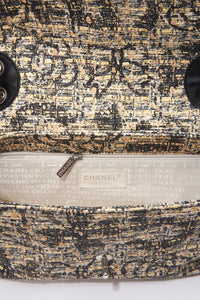 Chanel Printed Canvas Flap Bag with Black Leather Trim