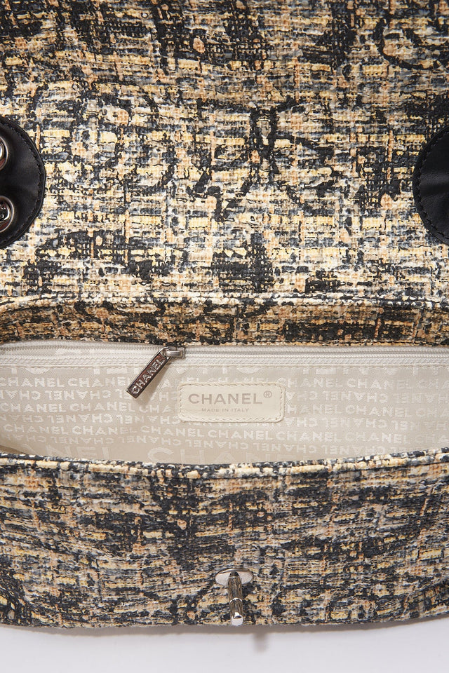 Chanel Printed Canvas Flap Bag with Black Leather Trim