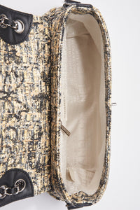 Chanel Printed Canvas Flap Bag with Black Leather Trim
