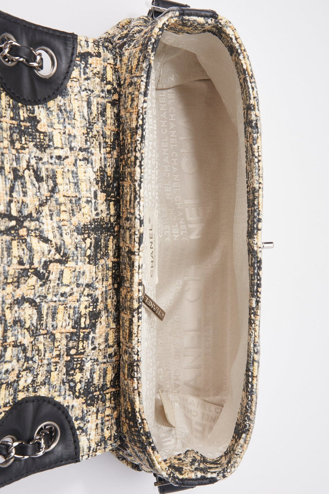 Chanel Printed Canvas Flap Bag with Black Leather Trim