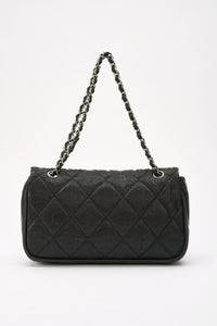 Chanel Black Textured Coated Nylon Single Flap Bag - Black