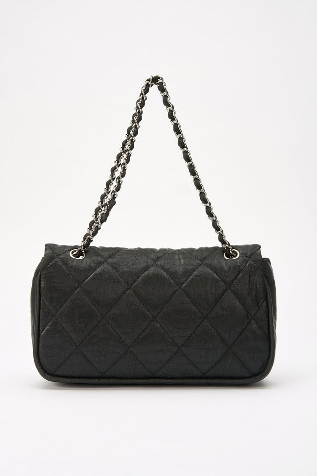 Chanel Black Textured Coated Nylon Single Flap Bag - Black