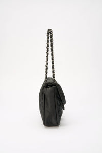 Chanel Black Textured Coated Nylon Single Flap Bag - Black