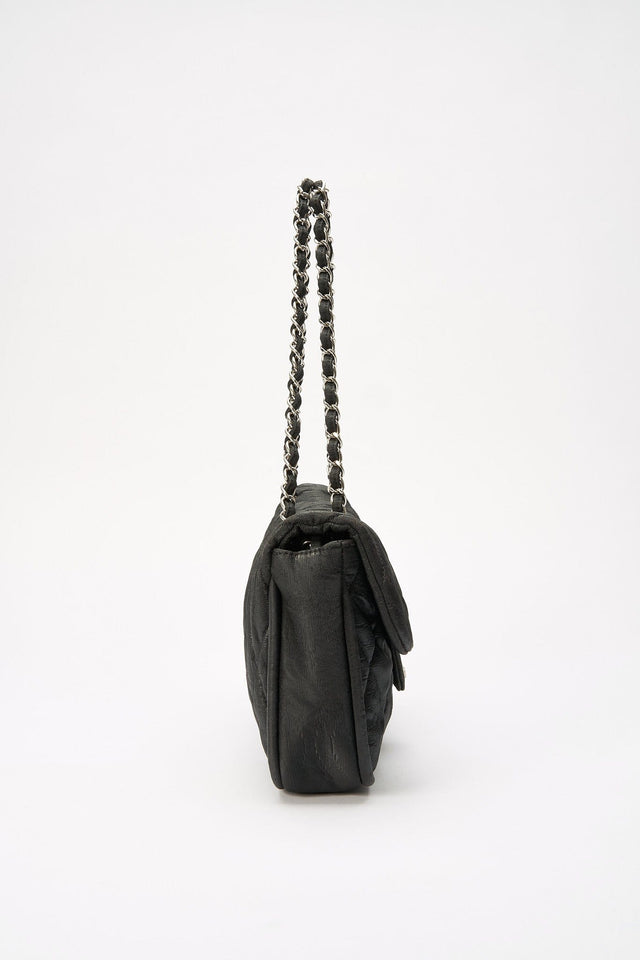 Chanel Black Textured Coated Nylon Single Flap Bag - Black