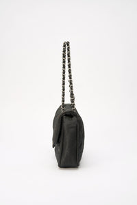 Chanel Black Textured Coated Nylon Single Flap Bag - Black