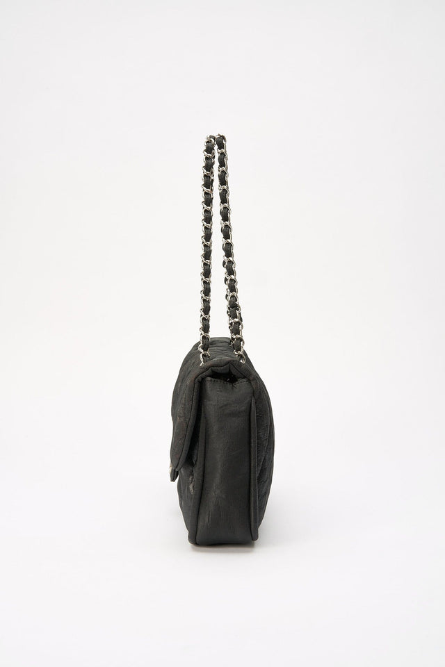 Chanel Black Textured Coated Nylon Single Flap Bag - Black
