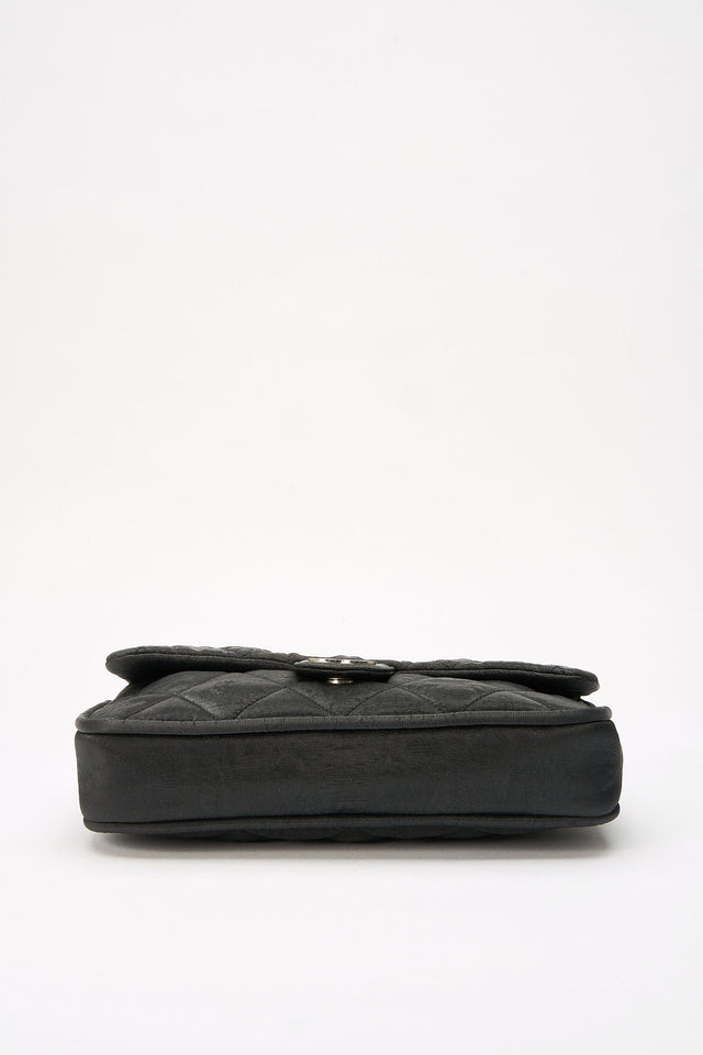 Chanel Black Textured Coated Nylon Single Flap Bag - Black