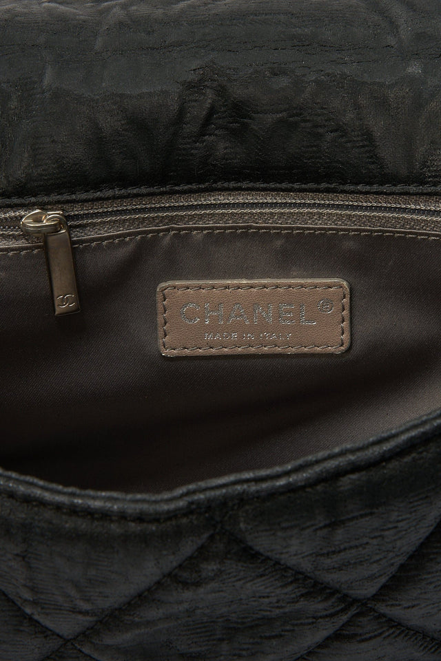 Chanel Black Textured Coated Nylon Single Flap Bag - Black