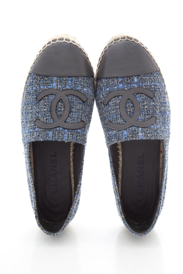 Chanel Blue Wool Cap Toe Espadrille SZ 37
