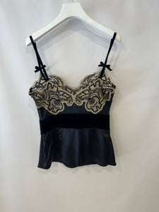 Prada Black Silk Lingerie Top and Midi Skirt Set with Embroidery Details Size IT 42 (UK 10)