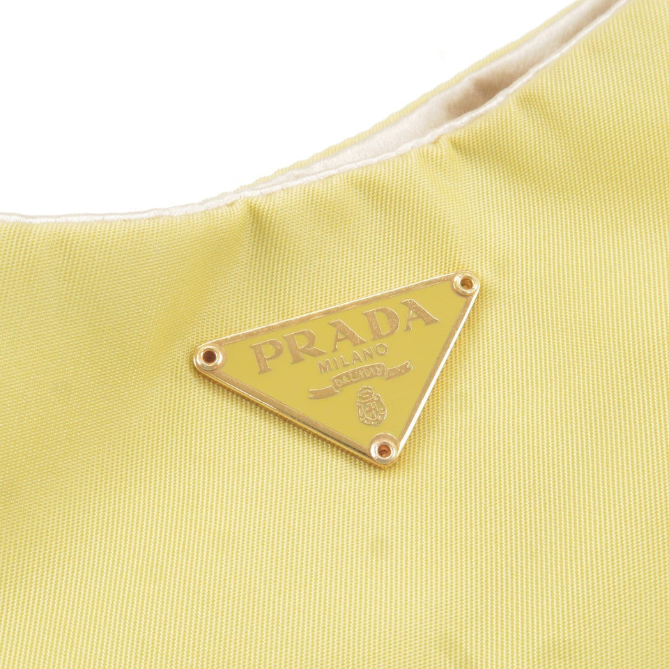 Prada Logo Nylon Leather Chain Shoulder Bag Yellow BR0104