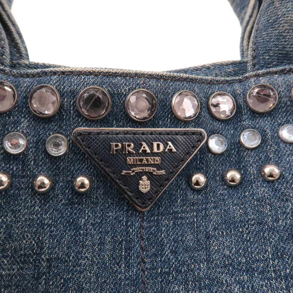 Prada Denim Bijou Canapa Mini Canvas 2Way Hand Bag Blue 1BG439