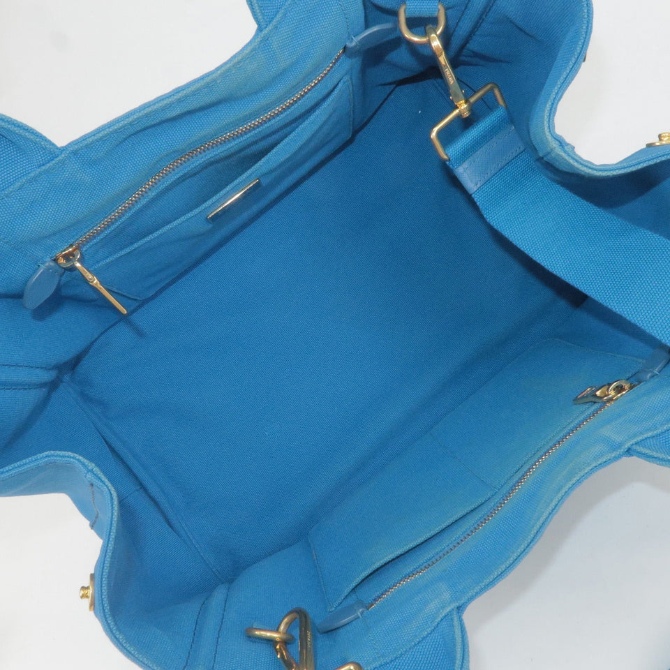 Prada Canapa Canvas 2Way Hand Bag Tote Bag Blue 1BG642