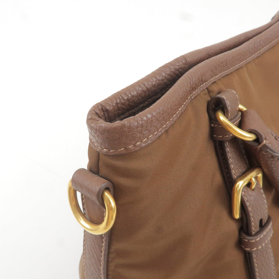 Prada Logo Nylon Leather 2Way Bag Hand Bag Brown BR4993