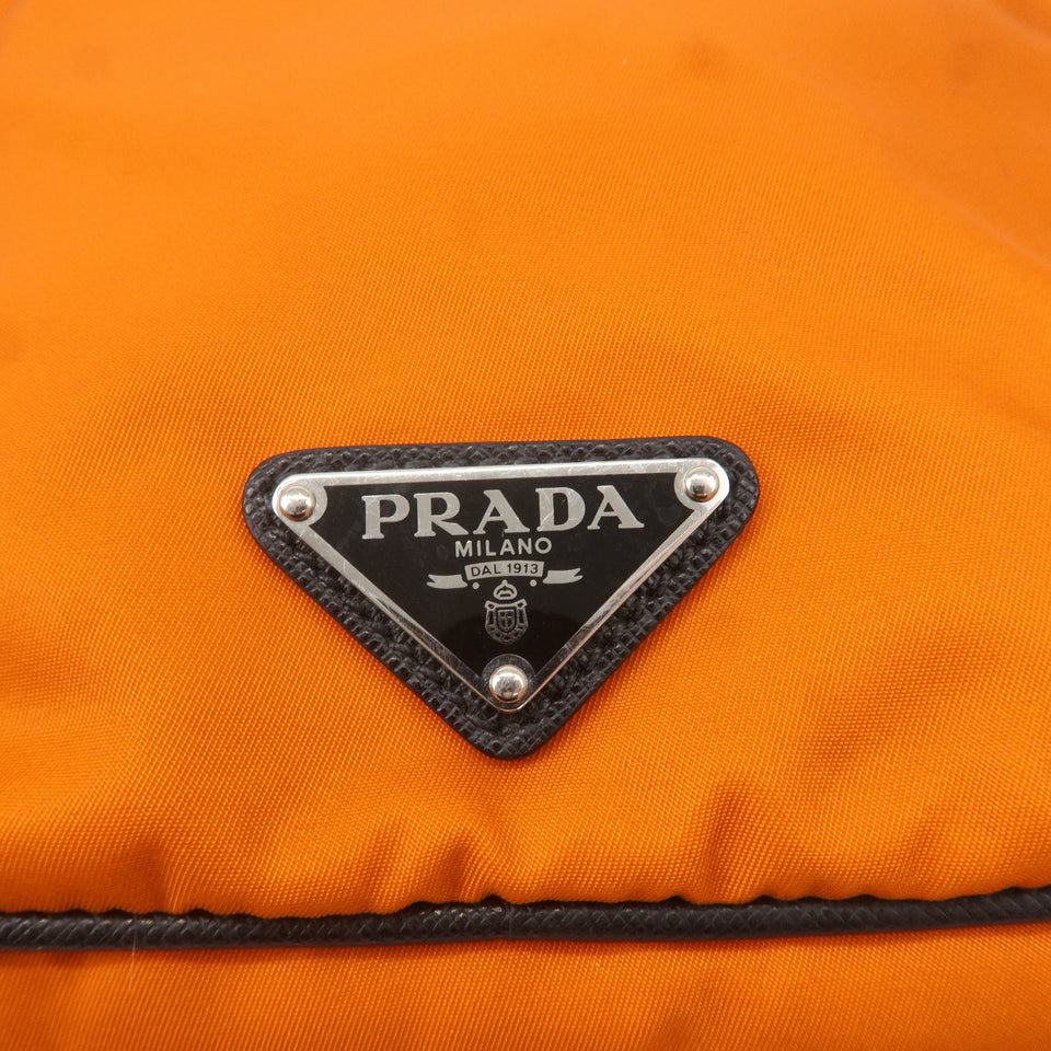 Prada Leather Nylon Hand Bag  Shoulder Bag Orange Black