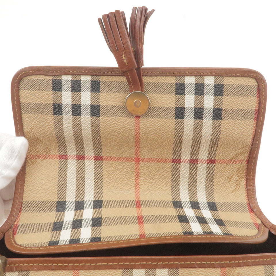 BURBERRY Nova Plaid PVC Leather Shoulder Bag Beige Brown